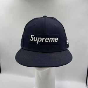 Supreme Hat Cap Fitted Mens 7 5/8 Navy New Era 59FIFTY Box Logo World Famous